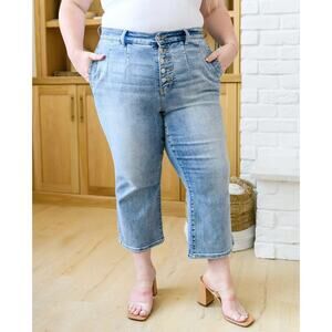 Judy Blue Mandy Wide Leg Cropped Stretch Denim Jeans Plus Size 24